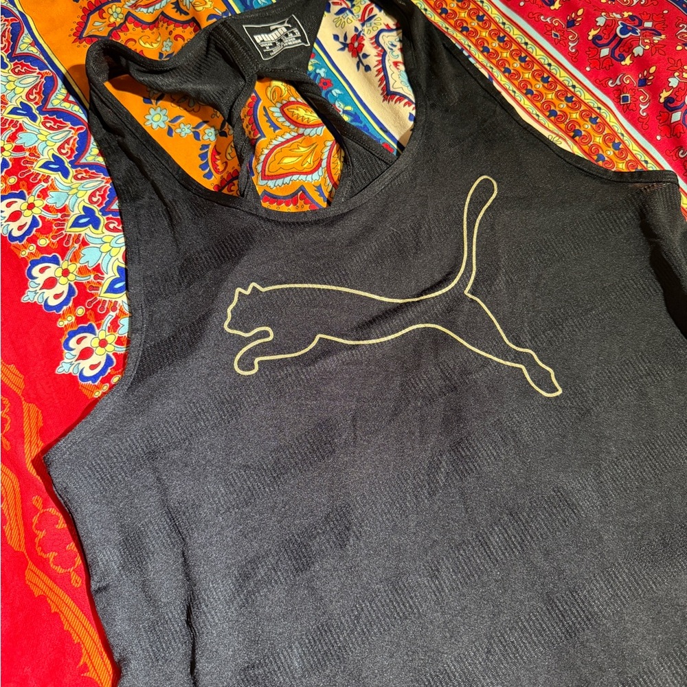 Puma Black Racerback Tank with Gold Emblem